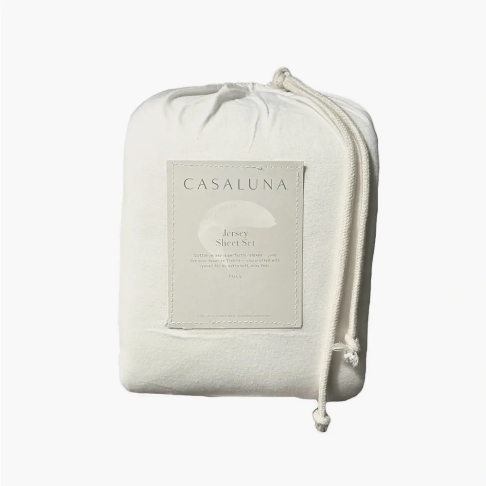 Casaluna Full Jersey Knit Sheet Set – White Solid NWT